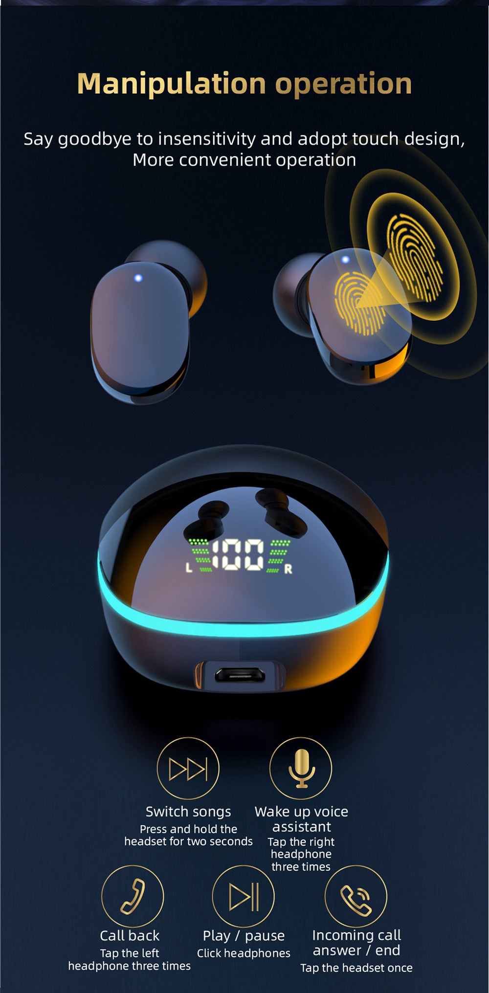 Bluetooth 5.1 Wireless Earbuds – Stereo In-Ear Headphones with Charging Case
