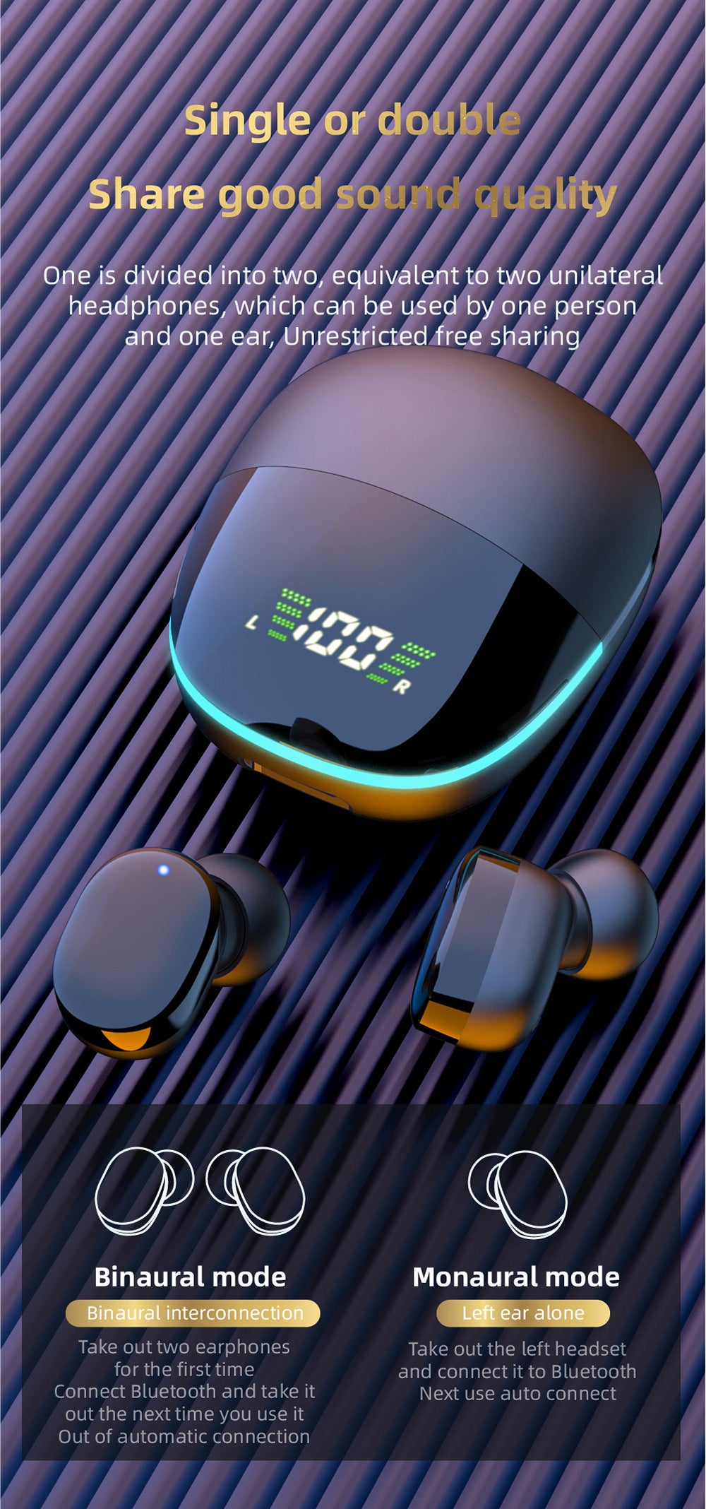 Bluetooth 5.1 Wireless Earbuds – Stereo In-Ear Headphones with Charging Case