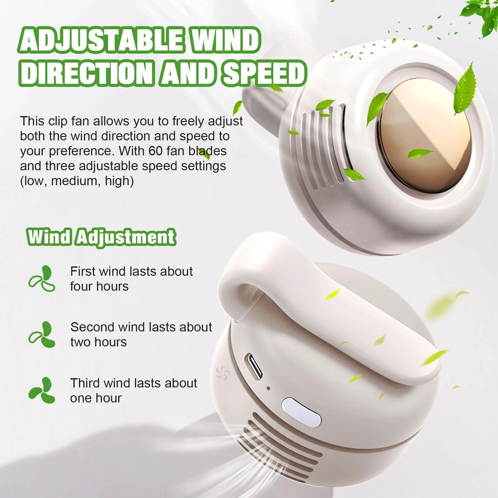 Portable Bladeless Clip-On Fan – 800mAh Rechargeable Waist & Shirt Cooling Fan