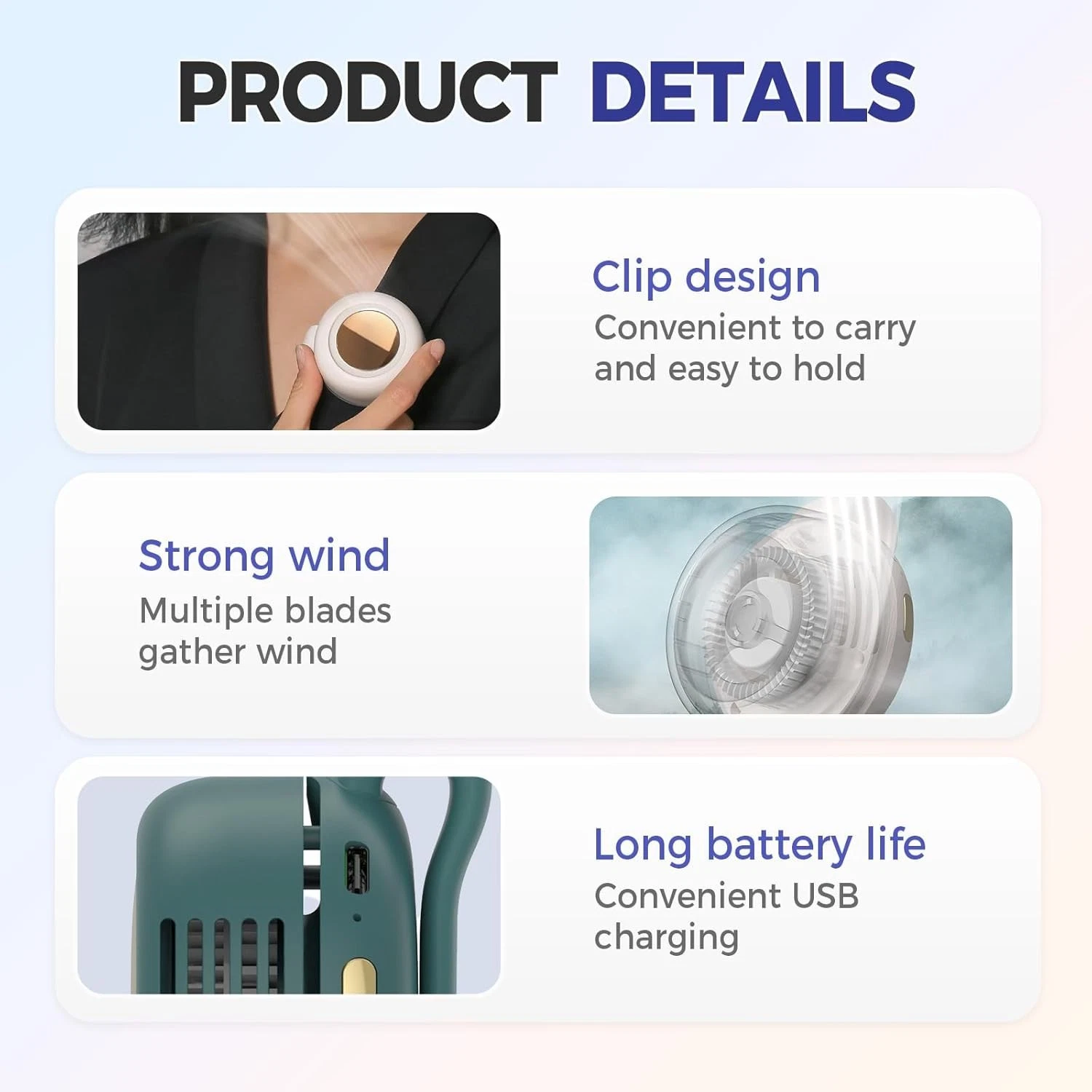 Portable Bladeless Clip-On Fan – 800mAh Rechargeable Waist & Shirt Cooling Fan